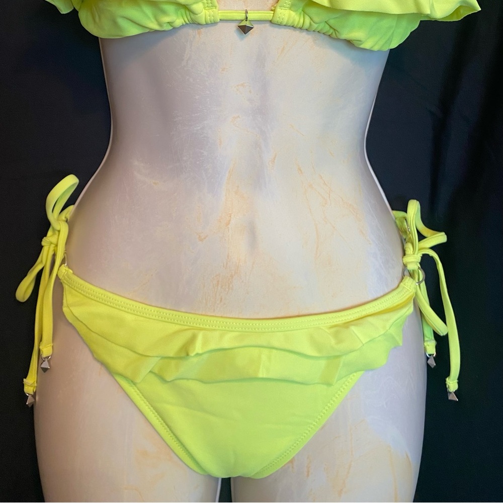 The Bikini Lab neon yellow 2 pc bikini with ruffles, Sz med, slightly worn - Picture 3 of 5